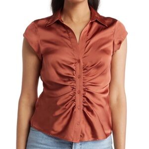 DR2 by Daniel Rainn Ruched Satın Blouse -  cinnamon rust sz medium. NWT set